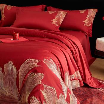 High-End Newlywed Wedding Class a Long-Staple Cotton Four-Piece Set Pure Cotton Wedding Room Big Red Wedding Bed Bed Sheetss and Quilt Covers
