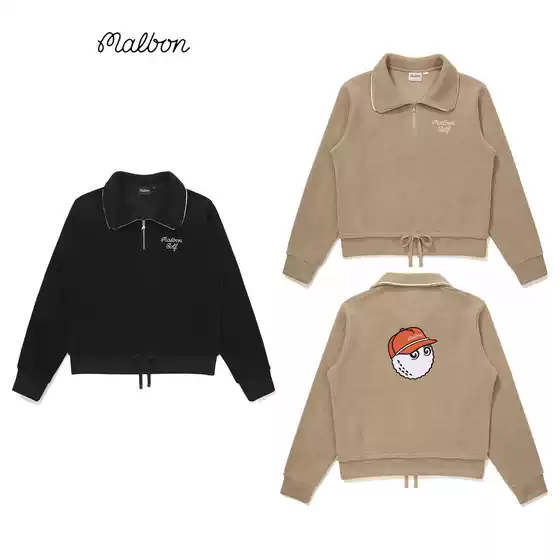 South Korea's Malbon Golf Clothing Women's 25 Autumn and Winter Corduroy Warm Half-Zip Lapel Sweatshirt Jacket