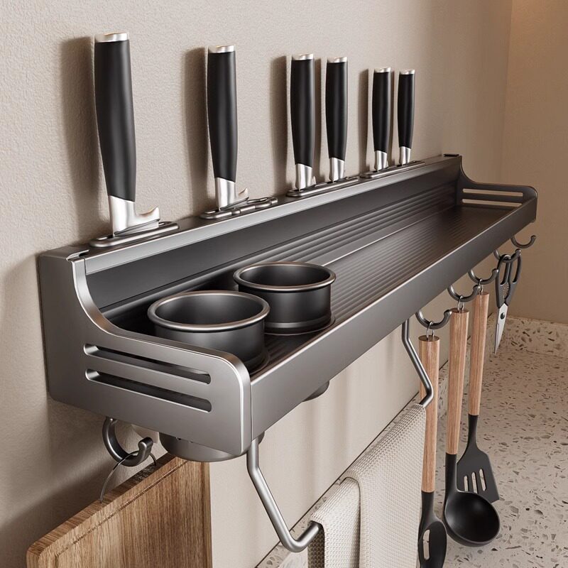 Kitchen Storage Rack Punch-free Household Wall-mounted Storage Integrated Multi-functional Supplies Daquan Seasoning Chopsticks Cage Knife Holder