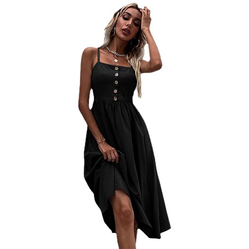 Summer Womens Casual Dress Slim Fit Solid Color Cotton Linen Blend Spaghetti Straps Perfect for Beach or Party