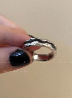 黑色滴釉开口戒指女夏ins小众级感设计食指戒时尚个性百搭指环