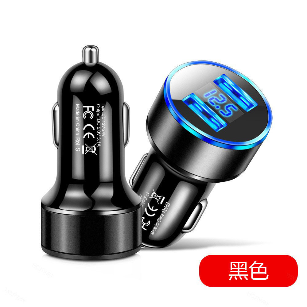 Digital display car charger super fast charging usb voltage detection Android Apple 3.1A wired car interior dual port