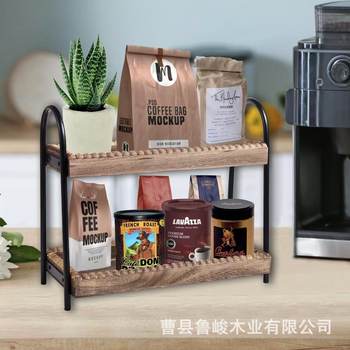 Ready-Made Iron-Wood Combination Double-Layer Storage Rack for Cosmetics and Perfumes, Kitchen Spice Rack, Coffee and Tea Rack