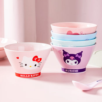 Sanrio Ceramic Bowl New Product Bamboo Hat Bowl Cartoon Ceramic Bowl Cute Rice Bowl Tableware Children's Dessert Creative Tableware