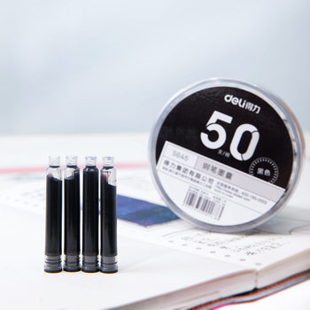 Deli S645 Fountain Pen Ink Cartridges Black (50 Pieces/Tube) Thick Ink Color, Smooth Writing, Use Black Ink