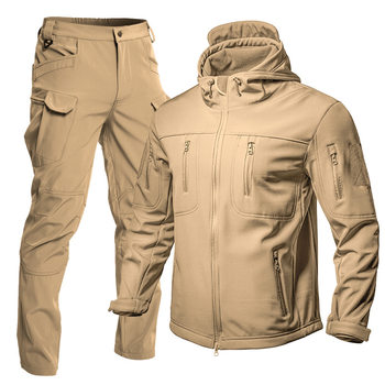 Outdoor Shark Jacket Set Tactical Winter Soft Shell Jacket Thickened Waterproof Windproof Plus Velvet Warm Mountaineering Suit