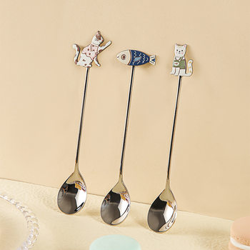 Japanese and Korean Style Stainless Steel Cat spoon high-looking coffee dessert honey mixing spoon little fairy personal gift