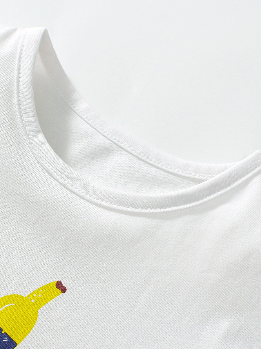 Style Girls' Set, Summer Cartoon Striped Kids' Outfit, Cute Baby Wear