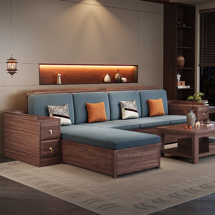 新款黑胡桃实木沙发组合客厅中式现代简约小户型冬夏两用储物家具