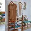 Solid Wood Pull Basket Coat Rack Cherry Wood Floor Spring and Summer Bedroom Clothes Rack Bedside Clothes Storage Household Clothes Hanger