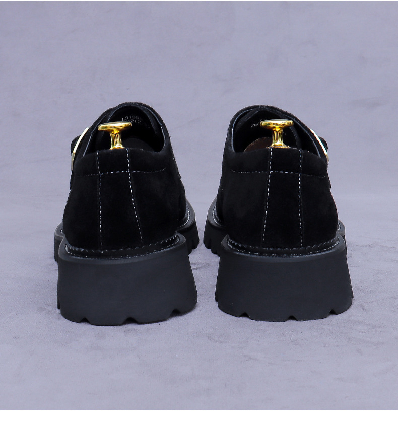Giày loafer nam da bò lộn mũi tròn khóa cổ điển đế dày tăng chiều cao — đen, màu nâu mocha