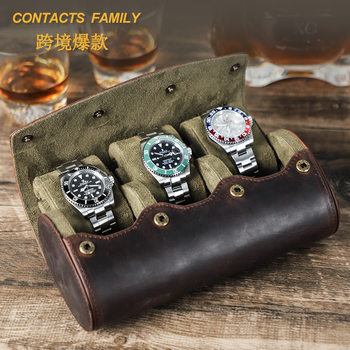 First-Layer Cowhide Three-Position Watch Storage Box Portable Genuine Leather Handmade Watch Collection Packaging Gift Box