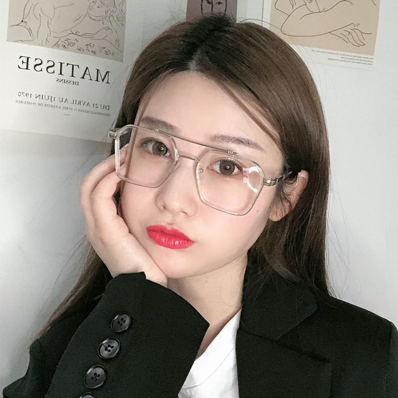 Retro color changing double beam glasses frame Men's Fashion anti-blue light flat mirror Wei Ting with finished myopia women Wholesale