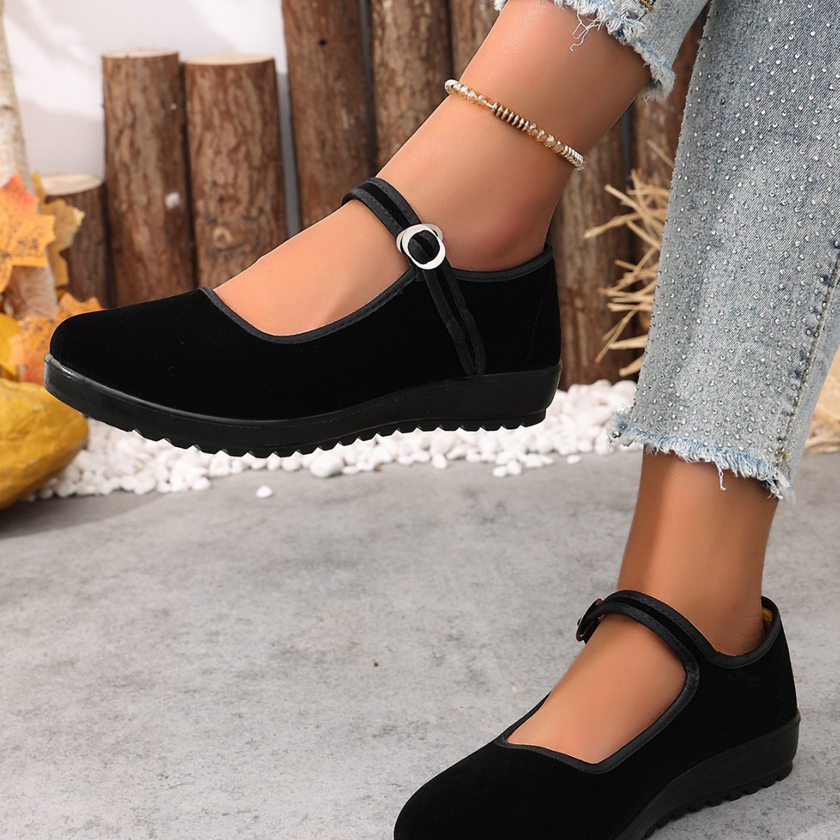 Women's Shoes Women's Soft Sole Square Mouth Flat Heel Non-Slip Black Work Shoes