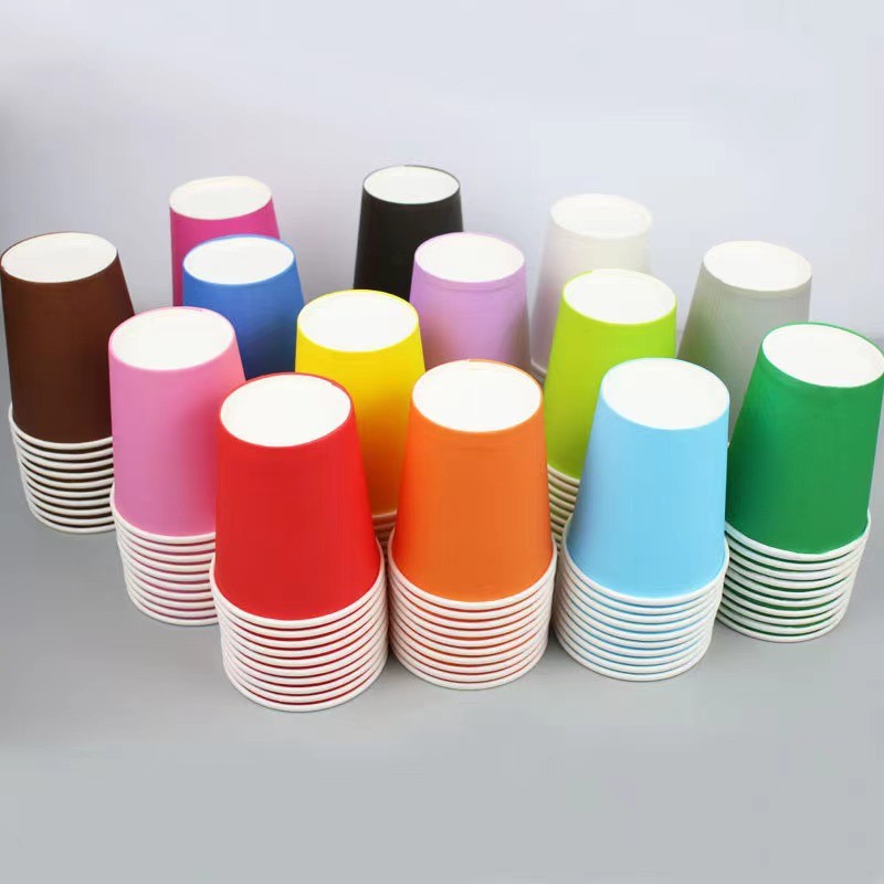 Color Disposable Paper Cup Picnic Party Decoration Arrangement Cup Novelty Solid Color Striped Birthday Party Supplies