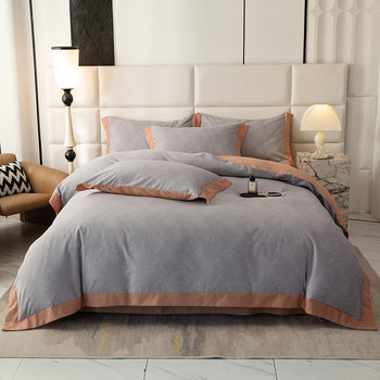 Printed Thickened Four-piece Set Cotton Autumn and Winter Sanding Bed Sheet Quilt Cover Bedding Four-piece Set Cotton Nantong Home Textile