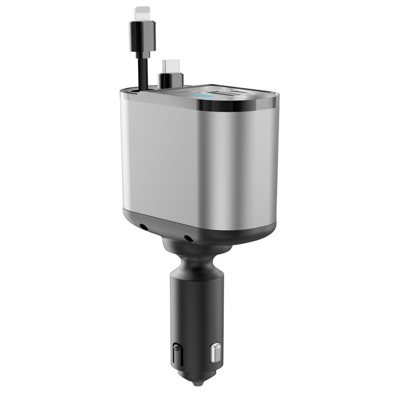 Cross-Border Car Charger Super Fast Charging Multi-Function Cigarette Lighter Retractable Cable Pd Fast Charging Mobile Phone Conversion Plug
