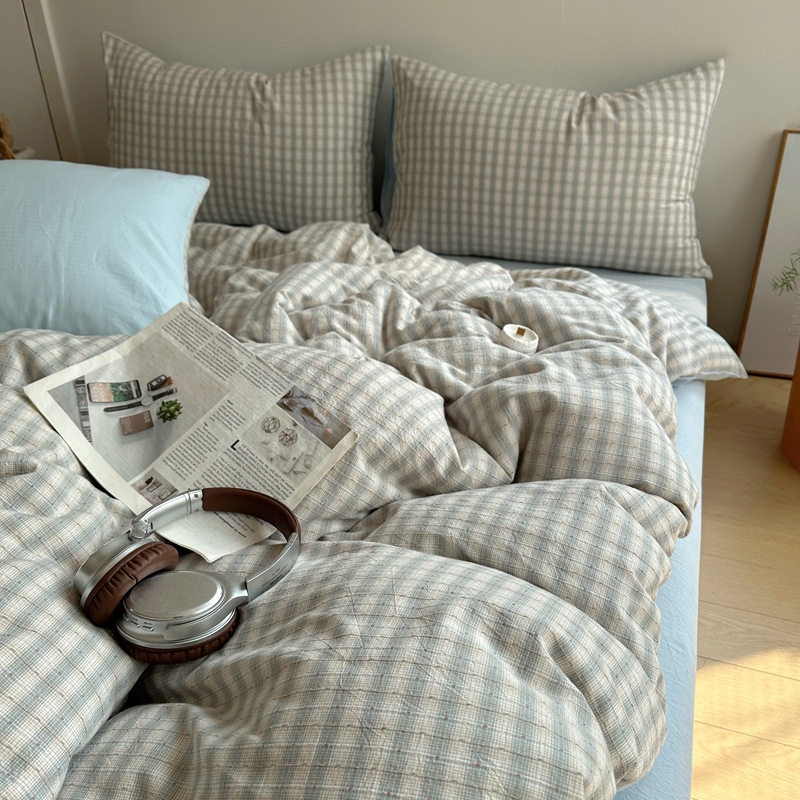 Langsi Textile Stripesd Plaid Cotton Washed Cotton Four-Piece Quilt Cover Bed Simple Cotton Yarn-Dyed Jacquard Bedding