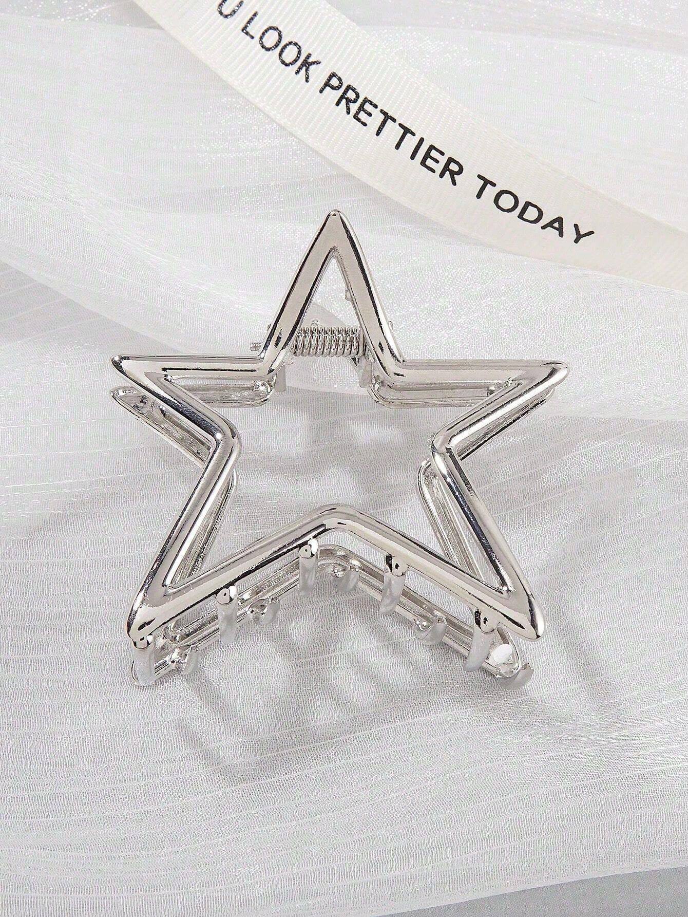 简约风金属镂空光面五角星抓夹韩版盘发抓夹高颜值后脑勺鲨鱼夹子