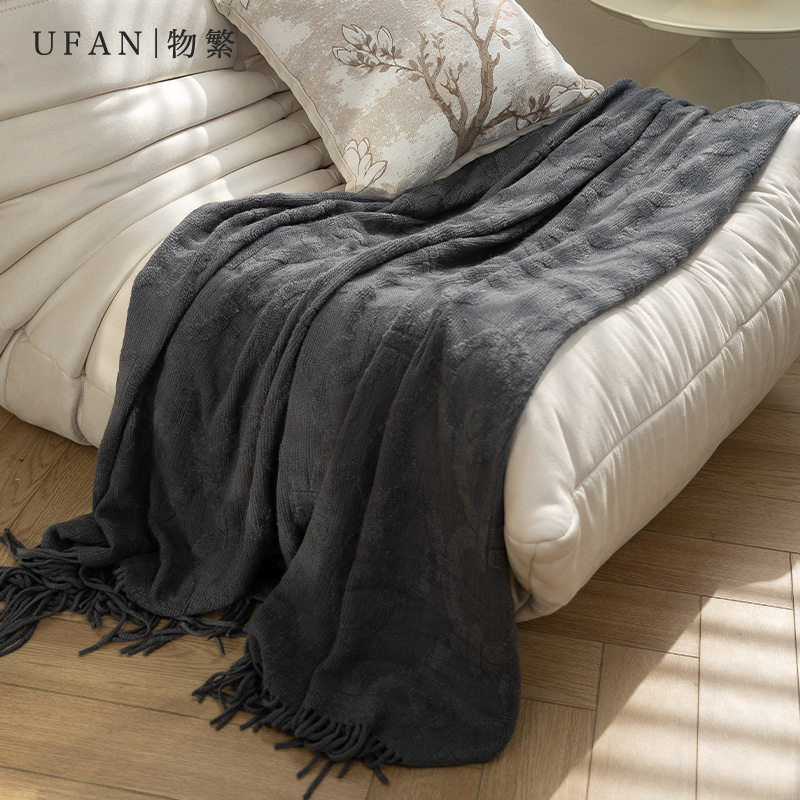 Blanket Solid Color Maillard Style Air Conditioning Blanket Leisure Sofa Blanket B&B Model Room Bedside Blanket Knitted Blanket