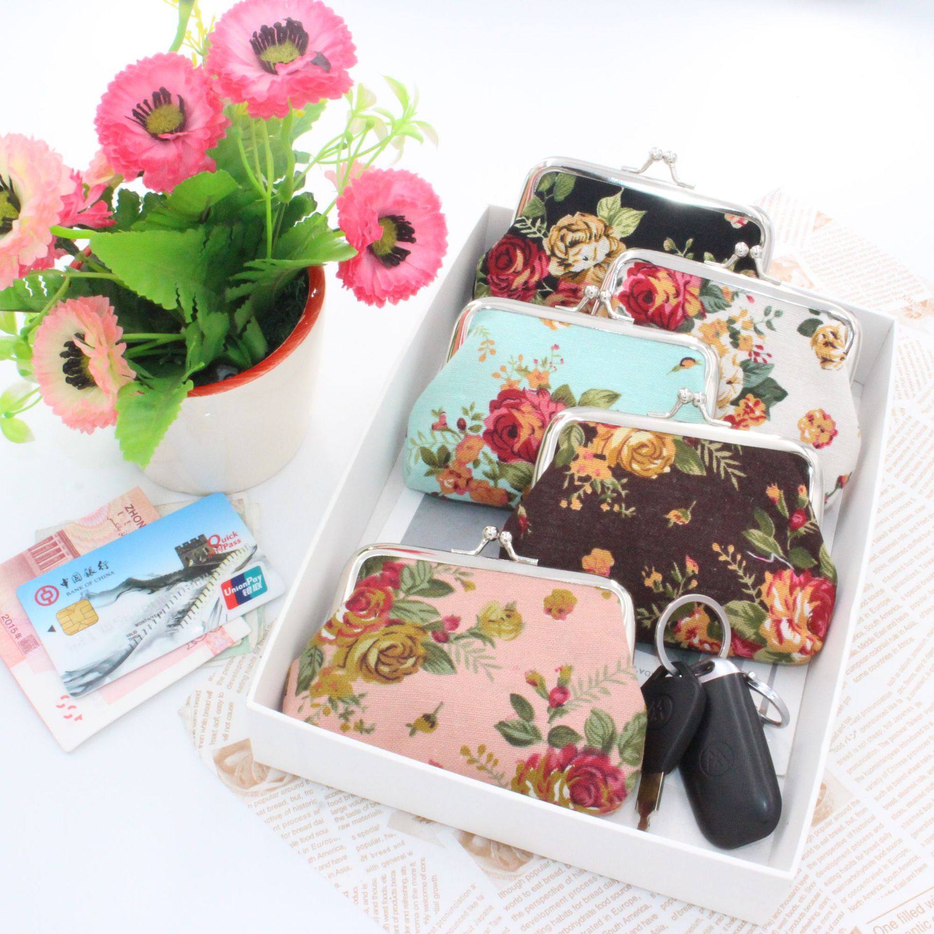 ebay AliExpress supply classic rose fashion buckle coin purse card key bag wholesale