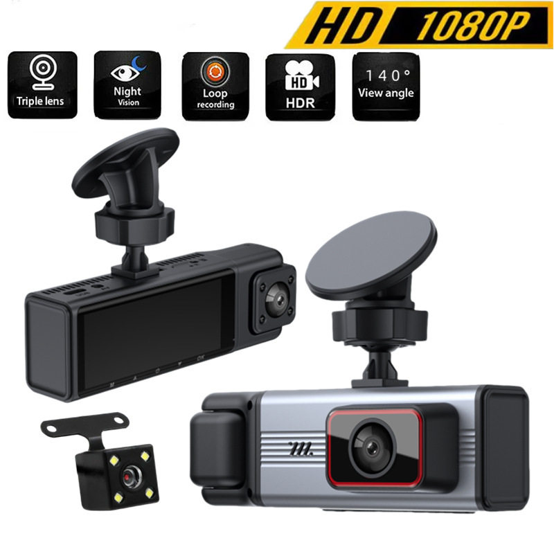 Cross-Border New Product Hd 1080P Three-Lens Driving Recorder Wifi In-Car Front and Rear Car Recorder Dvr