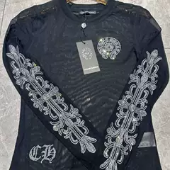 25 Early Spring New Retro American Hot Girl Hot Diamond Complaint Mesh Bottoming Shirt