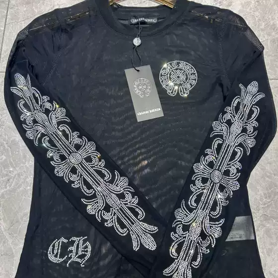 25 Early Spring New Retro American Hot Girl Hot Diamond Complaint Mesh Bottoming Shirt