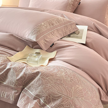 Light luxury style Xinjiang 100S long staple cotton four-piece embroidered high-grade quilt cover bed sheet four-season bedding