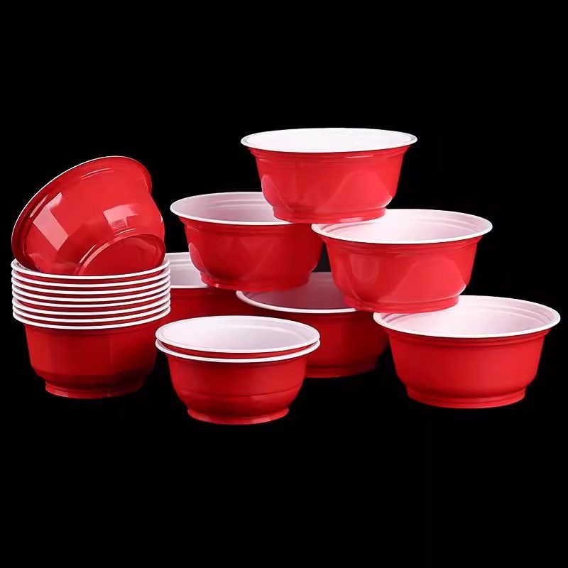 20 disposable bowls red household banquet bowl chopsticks suit wedding wedding rice bowl round plastic bowl high temperature resistant
