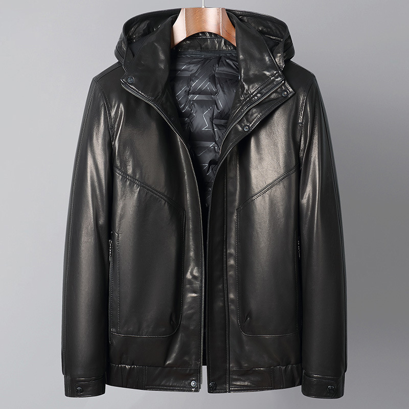 Áo Da Nam Chất Liệu Da Bò Mũ Liền