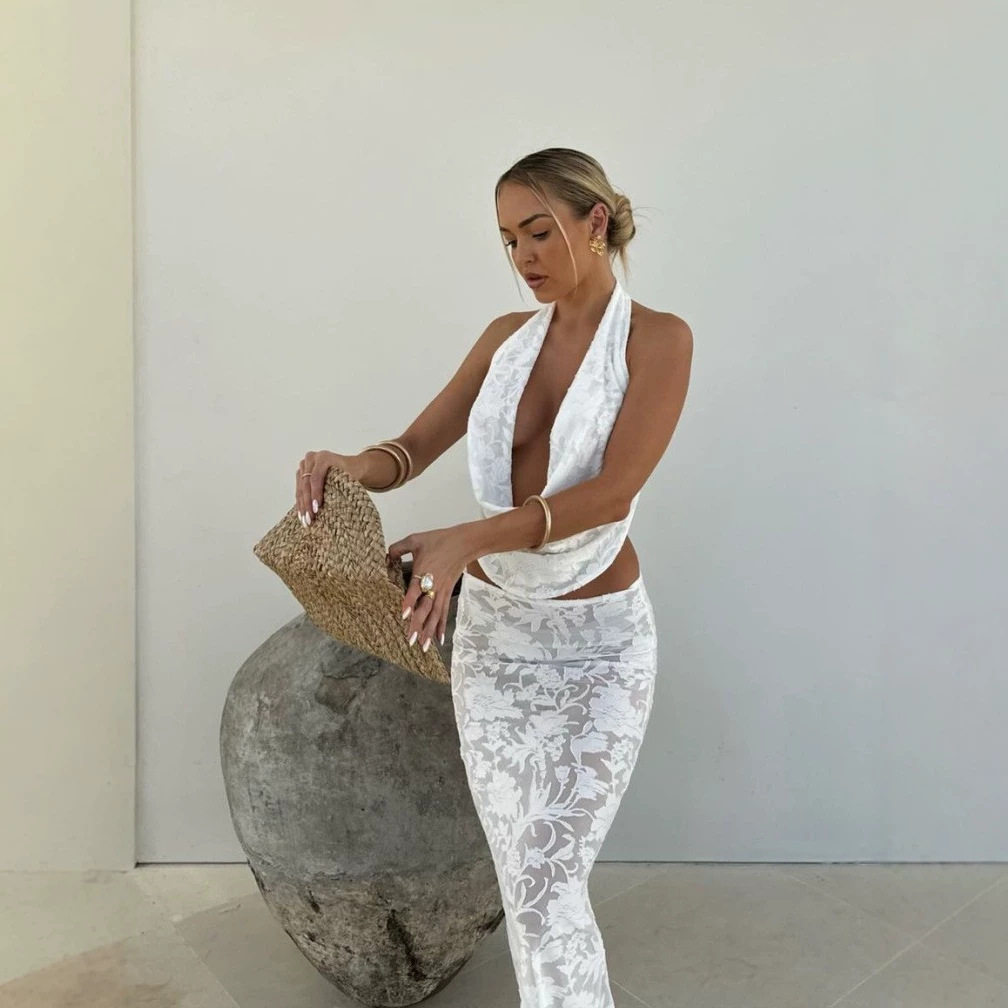 Lace Two Piece Set Sexy Backless Design Summer Fashion Comfortable Fit Wholesale Available OEM ODM service