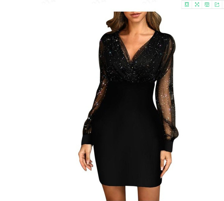 V Neck Sequin Dress Sheer Mesh Slim Fit Elegant Style Perfect for Parties and Special Occasions Ready to Ship