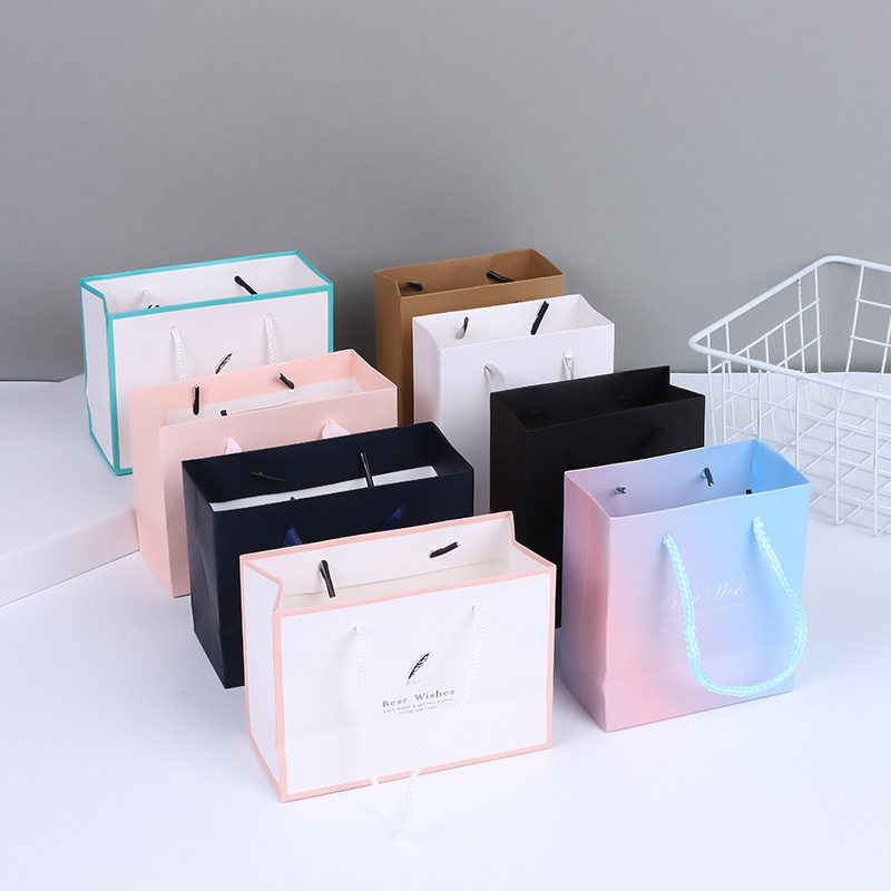Handbag Gift Paper Bag Gift Clothing Packaging Bag Gradient Solid Color Holiday Gift Bag Accompanying Cowhide Bag
