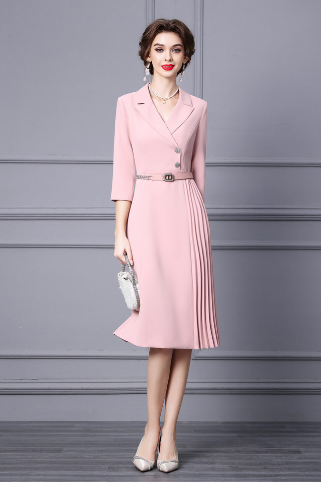 Váy Liền Thân Cổ chữ Vest Thiết Kế Xếp Ly Màu Hồng chi tiết 8