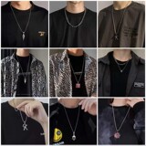 Ожерелье из титановой стали, мужская модная подвеска в стиле хип-хоп с надписью, корейская цепочка для свитера, легкое роскошное стильное длинное ожерелье, ювелирные изделия оптом