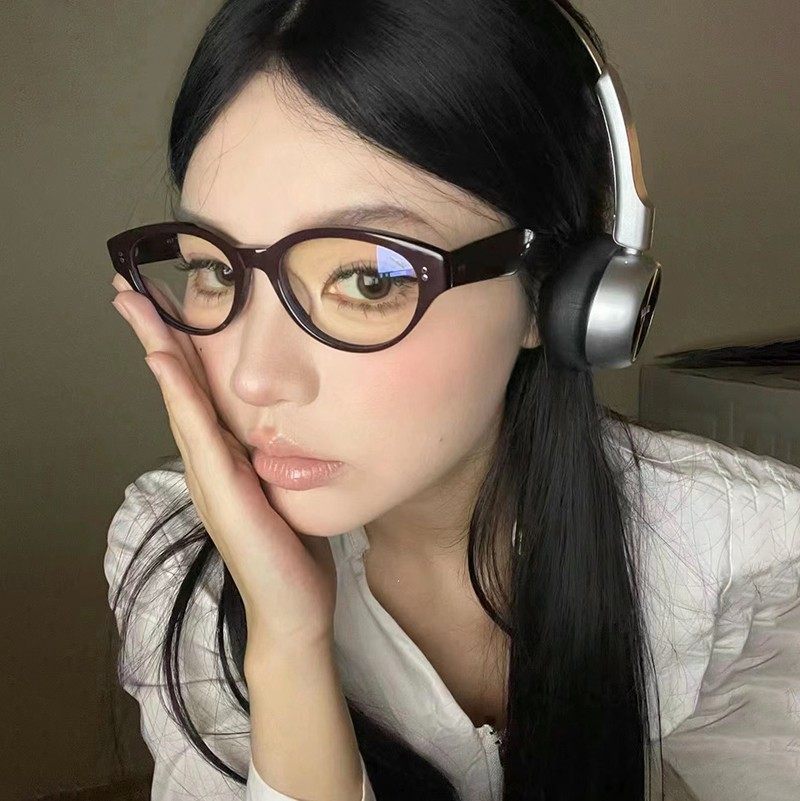 High-end Retro Cat's Eye Black Frame Myopia Glasses Women's Korean Style Square and Round Face Plain Face Anti-blue Light Can-match Internet Popular