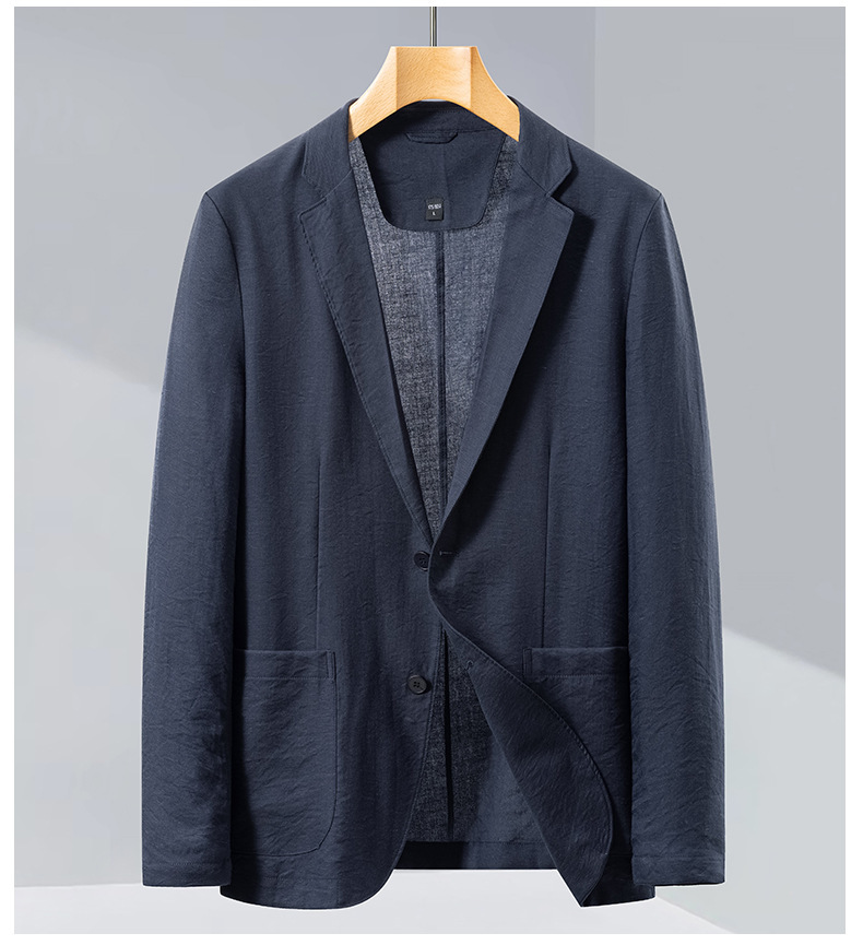 Áo blazer nam pha tencel lanh chống nắng mỏng nhẹ thoáng khí dáng ôm — Đỏ gạch, Màu xanh dương, màu xám, Xanh quân đội