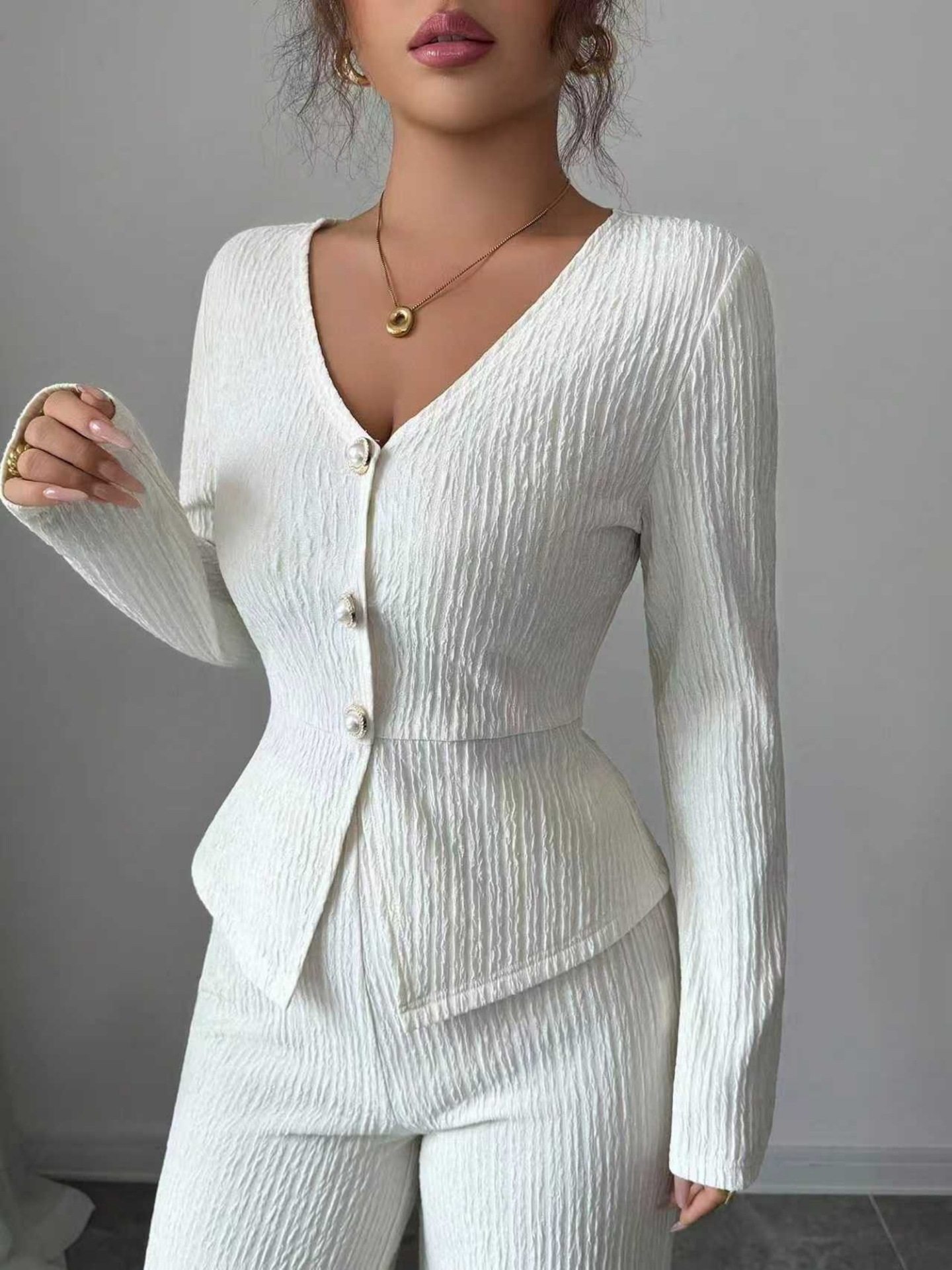 2025 New Autumn and Winter Casual Sports Suit, Lazy Style Slim Sweater, High Waist Knitted Wide Leg Pants Two-Piece Suit