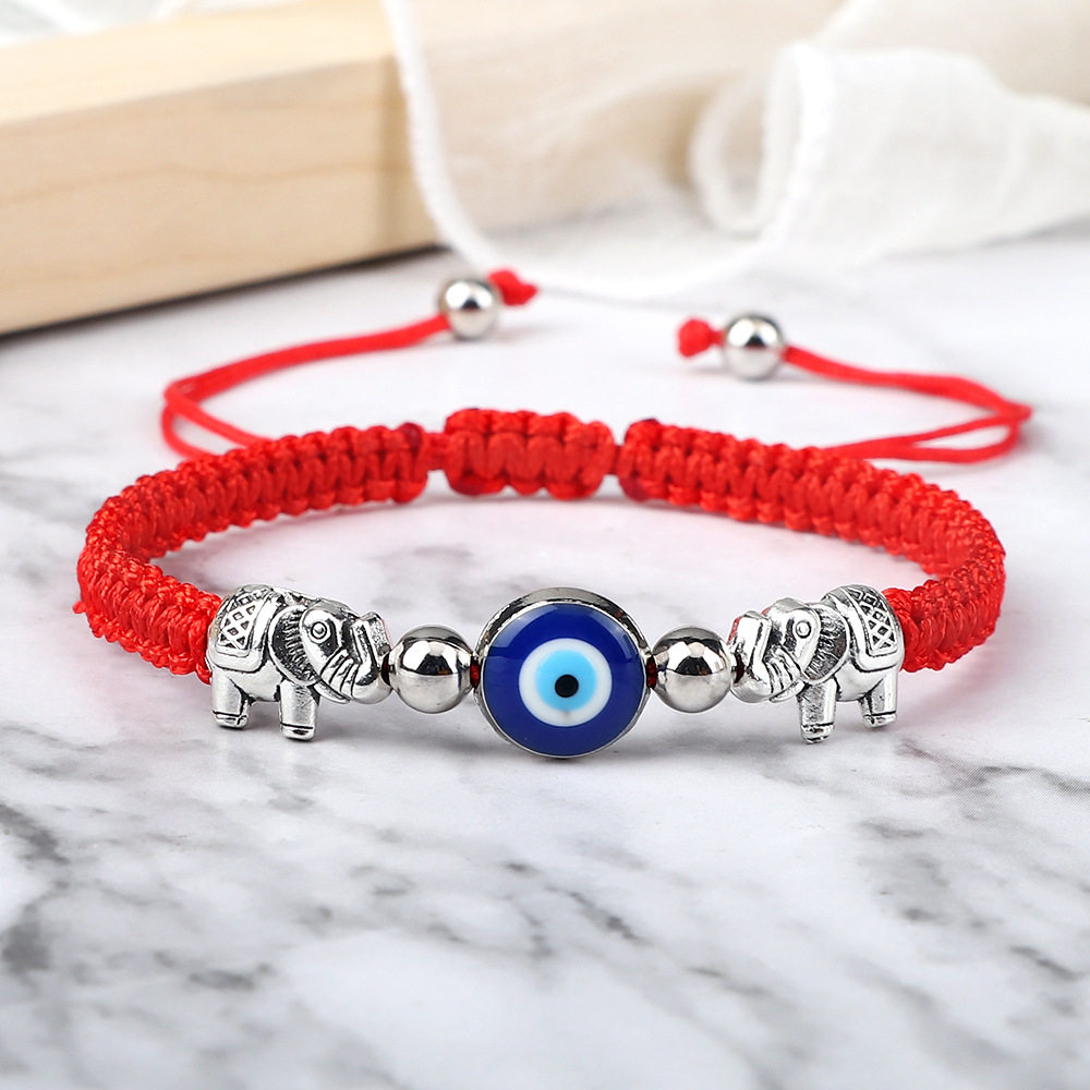 European and American Advanced Elephant with Copper Beads Woven Red Hand Rope Handmade Bracelet Devil's Eye Bracelet