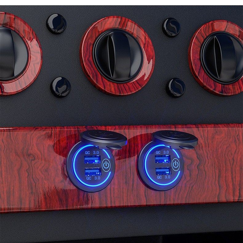 Cross-Border Car Appliance Modified Motorcycle Universal Touch Switch Dual USB Car Qc3.0 Fast Charging Car Charger