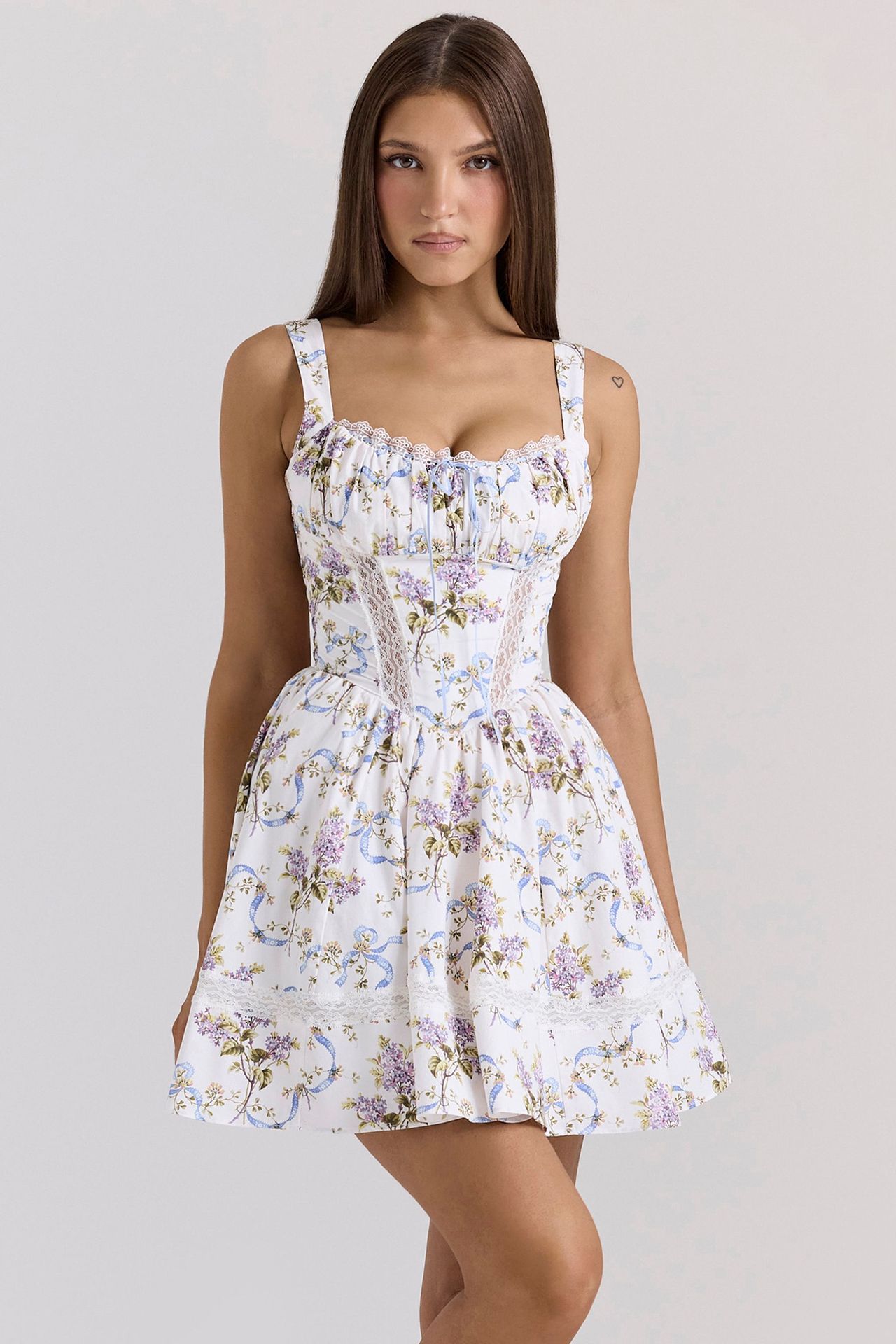 Floral Print Backless Mini Dress Sexy Sleeveless Waist Cinching Flared Skirt Summer Party Wear Wholesale Available