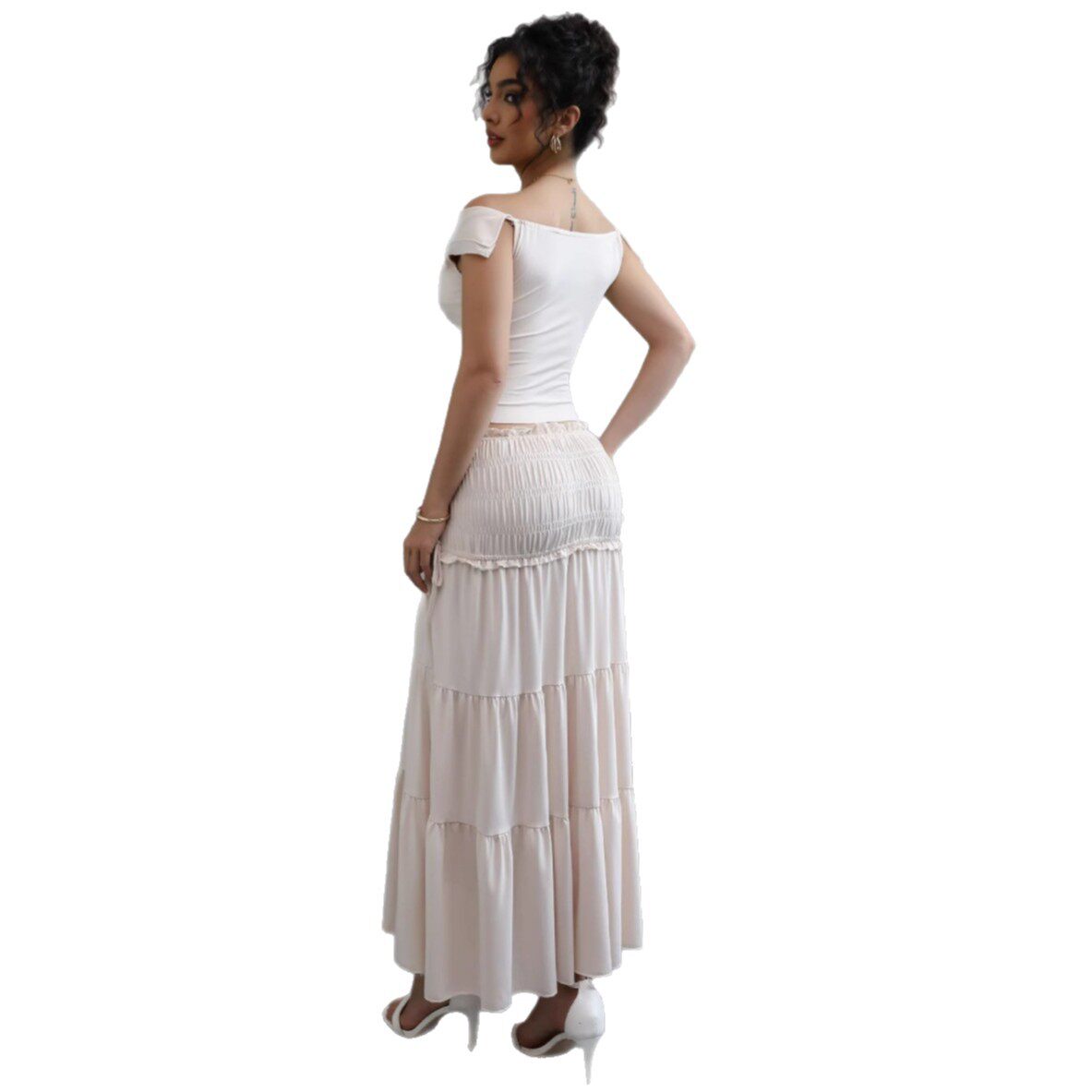 Summer Womens Two Piece Set Crop Top with Low Neckline Ruffled Skirt Chic French Style for Casual Outings Wholesale