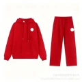 Red hooded straight-leg set