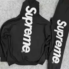 Cross-border supSS2BOX large logo patch embroidery casual suit with fleece-lined pants and loose-fitting hooded sweatshirt