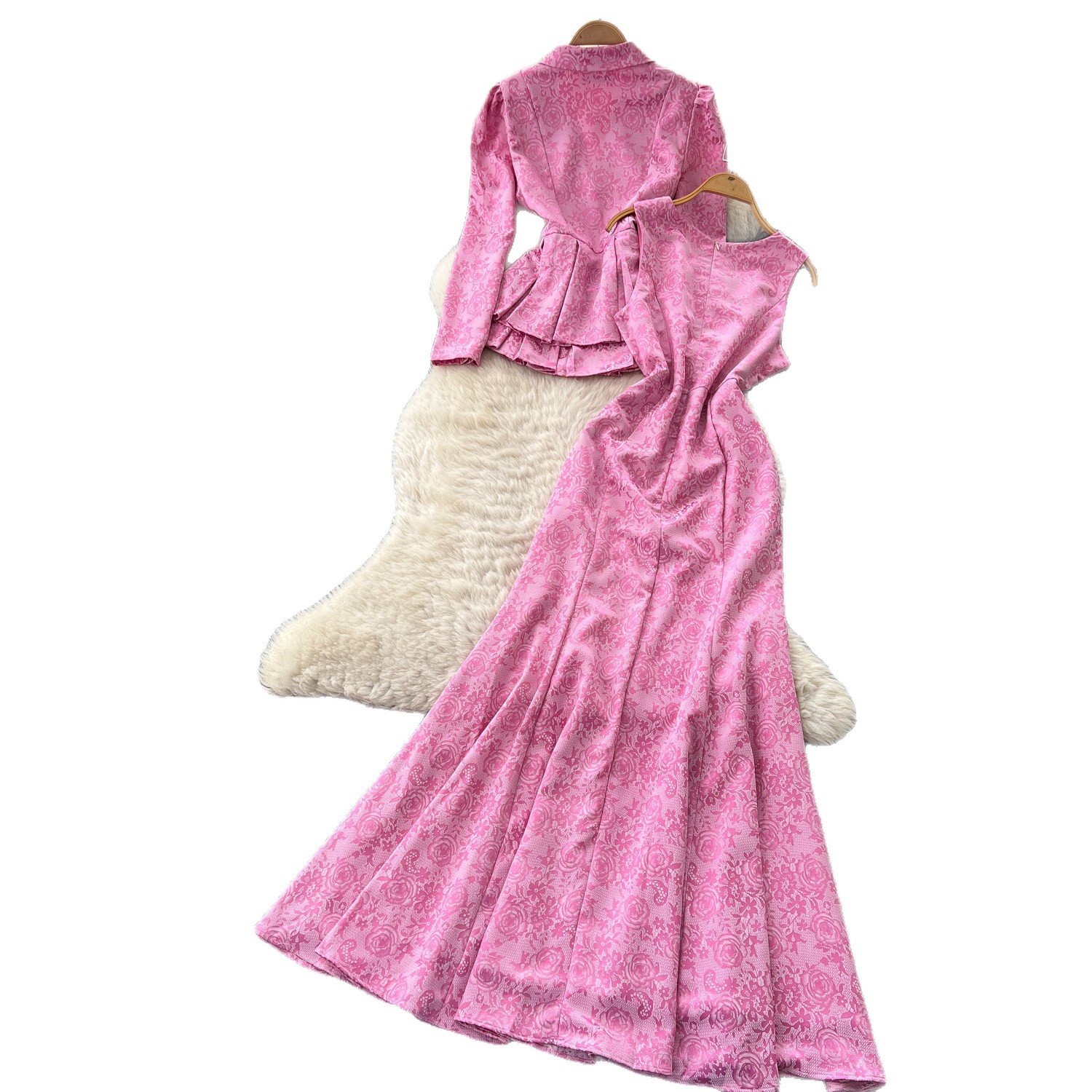 French Style V Neck Lace Top and Dress Set Elegant Slim Fit Autumn Fashion Perfect for Office Wear Wholesale
