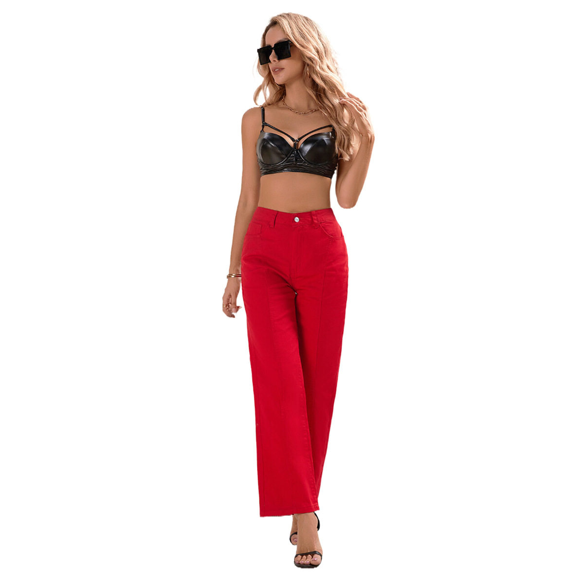 High Waisted Straight Leg Jeans Fashionable Design Casual Style Suitable for Everyday Wear Wholesale Available