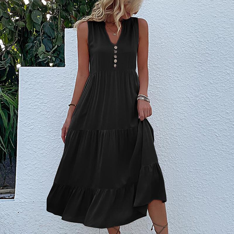 Summer Casual Sleeveless Dress Loose Fit Solid Color Comfortable Fabric Perfect for Everyday Wear Wholesale