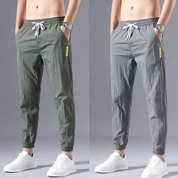 Men's Summer Ice Silk Breathable Pants Work Work Wide Pine Nuton Men's Work Ultra-thin Wear-resistant Dirty Work Clothes