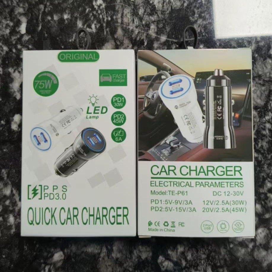 75W Dual-Port Car Charger Super Fast Charging Car Charger Typec Port Car Car Charger Car Charger